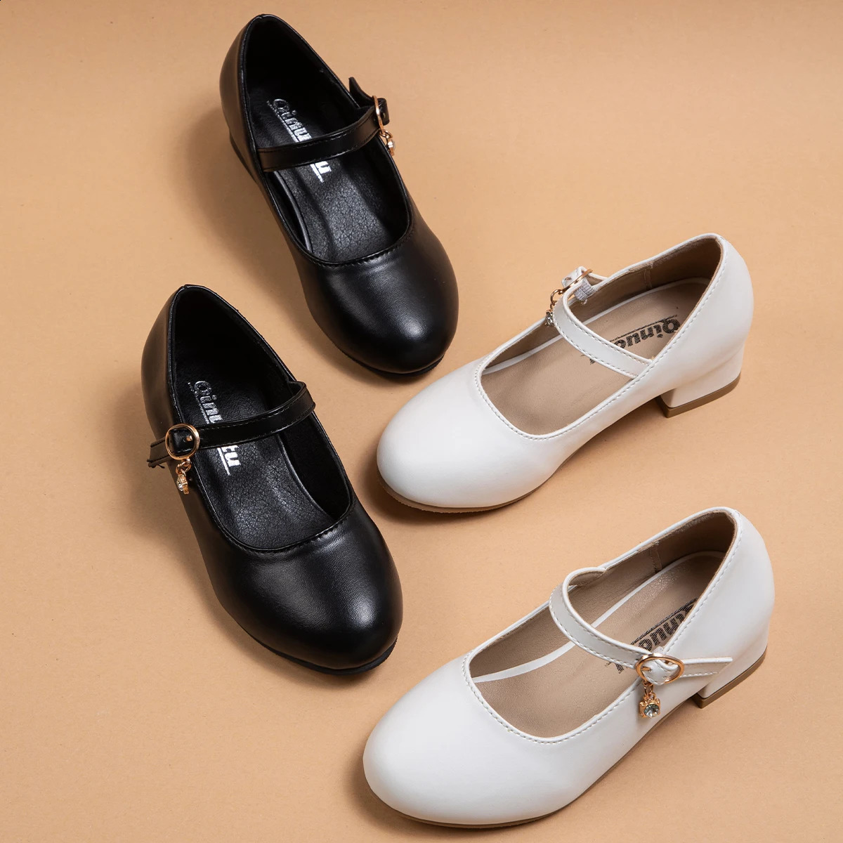 Children Girls Leather Shoes White Princess High Heel For Kids Performance Dress Student Show Dance Sandals 2637 250319