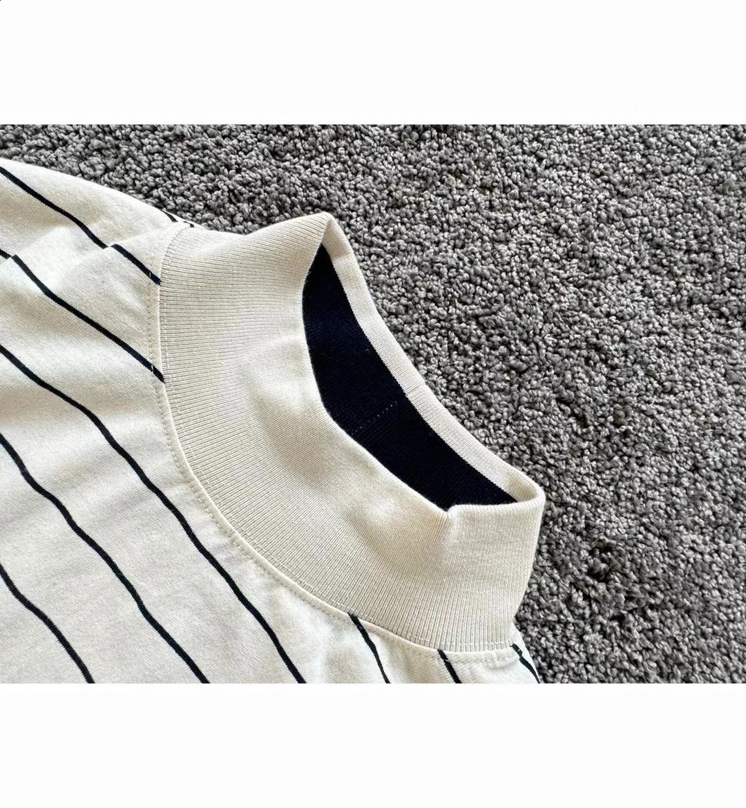 Japanese Versatile Half high Neck Striped Loose Long Sleeves Neutral 250318