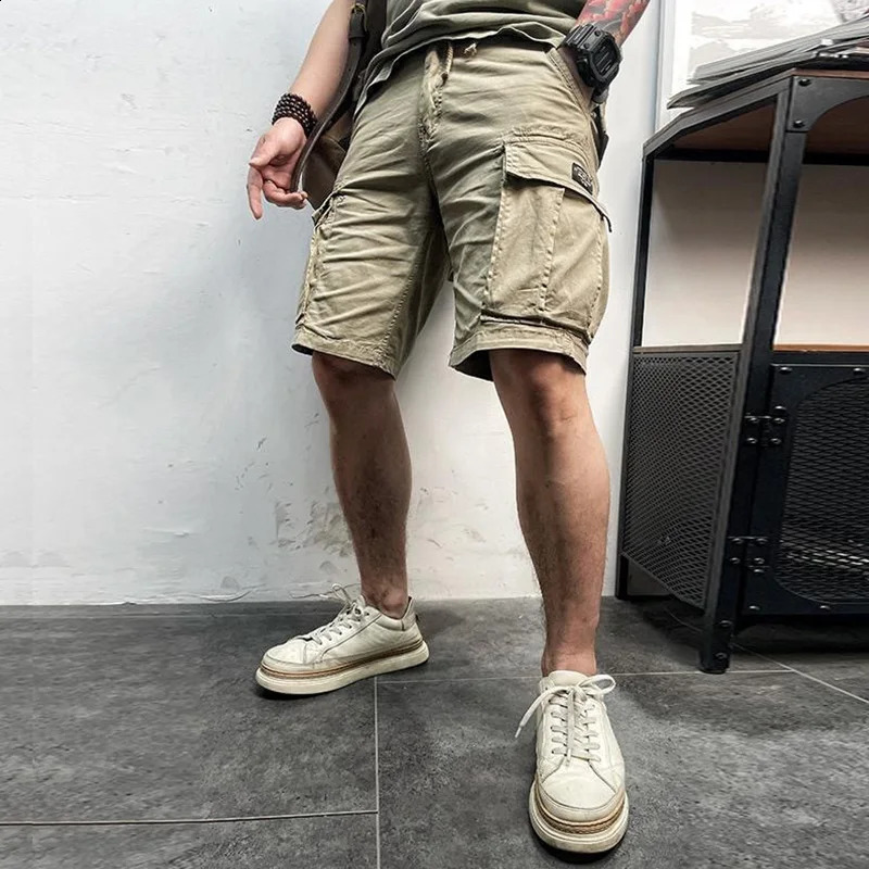 Mens Summer Multi Pocket Cotton Cargo Shorts Mens Fashion Solid Fast Drying Shorts Outdoor Breathable Shorts Mens 250317