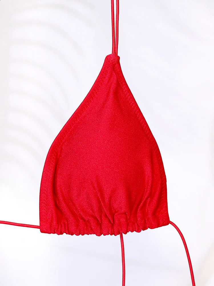 Sexy Triangle Mini Bikini Set Micro Thongs Red Swimsuit Women Bathing Suit Bandage Beachwear Print Swimwear Thong 250311