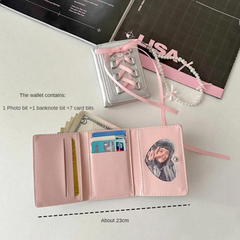 Womens silver sweet wallet Y2k shoulder strap original fashionable short coin wallet Korean casual cute wallet 250318