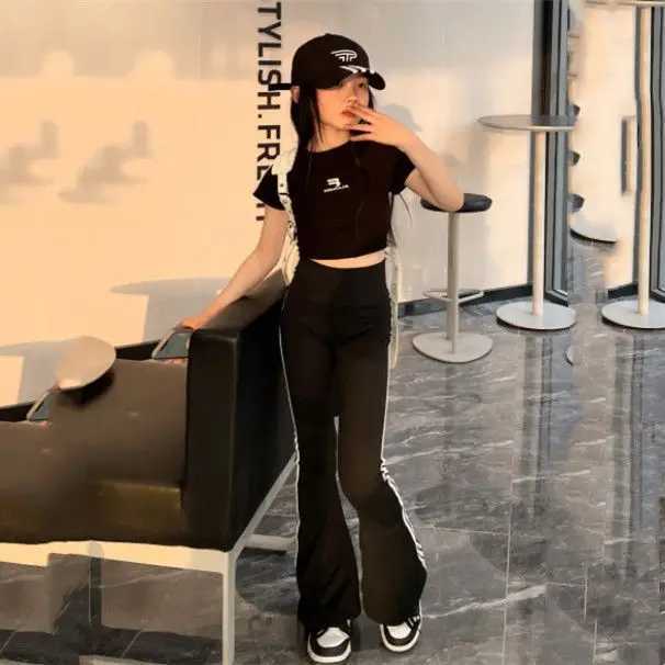 2025 spring and summer new childrens clothing sweet and cool girls show thin legs long slim horn leggings tight yoga pantsT250318