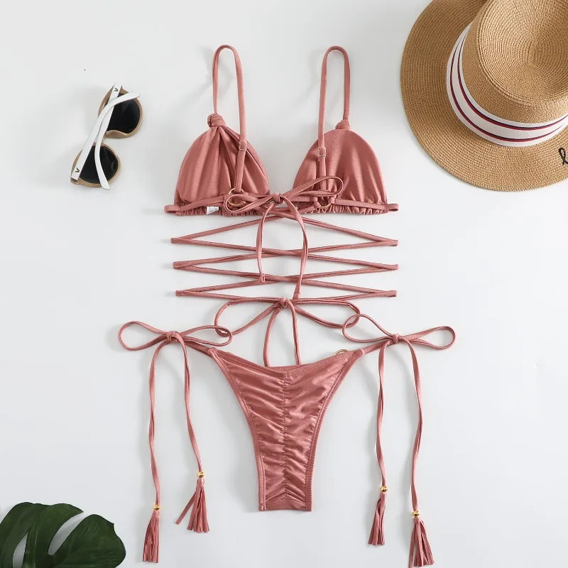 womens swimsuit sexy bikini hollow swimsuit thong Biquini cross string bikini swimsuit set bikini swimsuit 250318