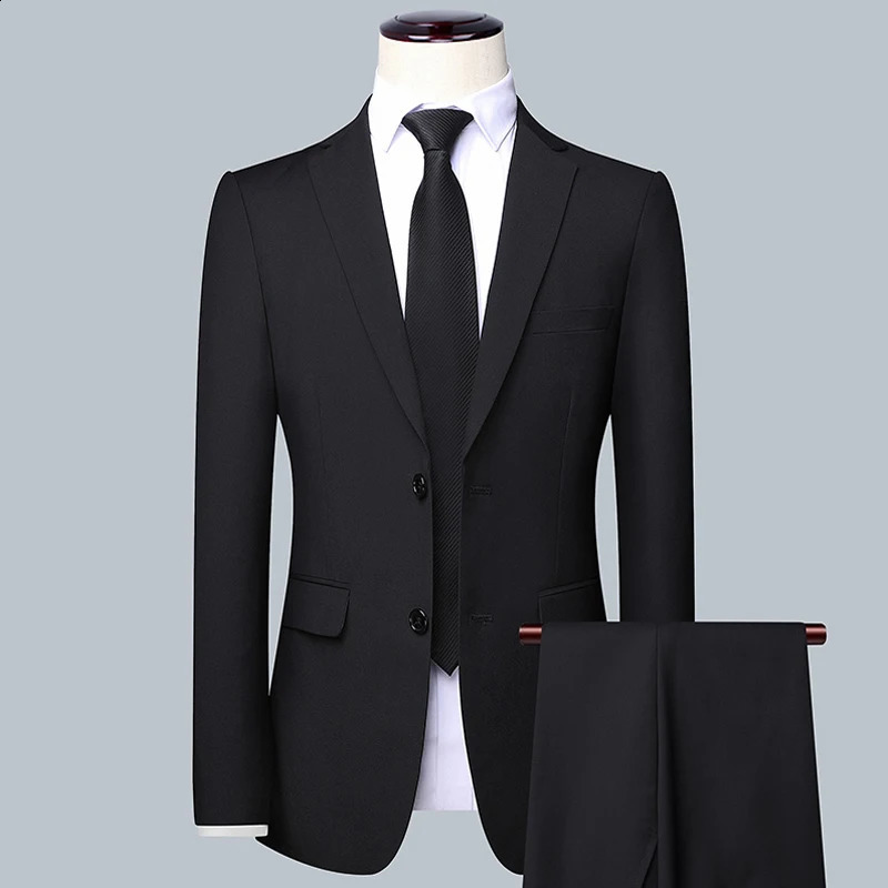 2024 High quality two button men suit trousers Fashion handsome slim business professional work formal twopiece set 250311