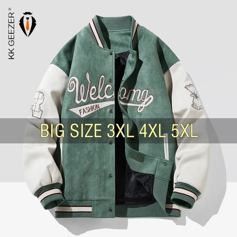 Mens Jacket Suede Baseball Hoodie Coat Motorcycle Bomber Pockets Plus Size Oversize Waterproof Autumn Casual Male Loose College 250317