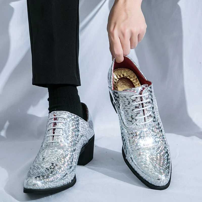 Luxury gold mens shoes elegant high-heeled leather shoes suitable for mens Pointed toe comfortable formal shoes Oxford shoesXJ250319