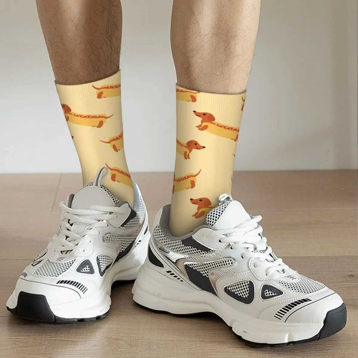Fun Crazy Mens Socks Hot Dog Hip Hop Harajuku Sausage Happy Breathable Pattern Printed Boy Crew Socks Casual Gift X250319