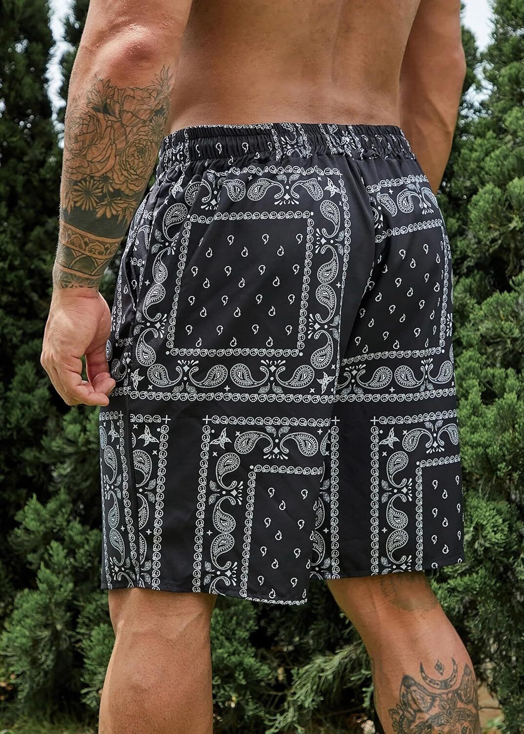 Mens Paisley Shorts Workout Boxing Running Shorts Bandana Boho Lightweight Drawstring Shorts cool