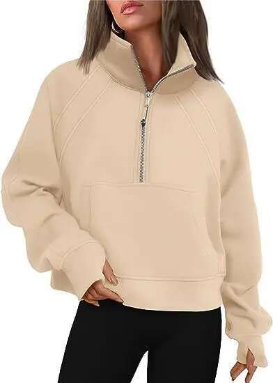 Woman Half Zip Short Standcollar Plush Solid Color Sweaterdesigner Sweater Women's Hoodies Sweatshirts With
