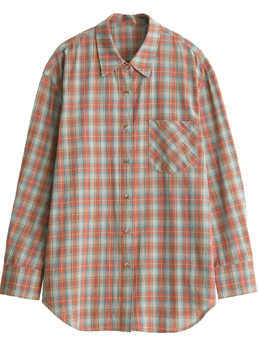 CHIC VEN Women Shirt Loose Single Breasted Casual Cotton Contrast Plaid Female Top Sun Protection Blouses Spring Summer 250314