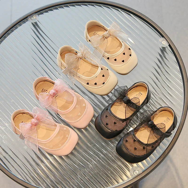 Childrens Leather Shoes SpringSummer Collection Cute Princess Mesh Breathable Bow Single 250319