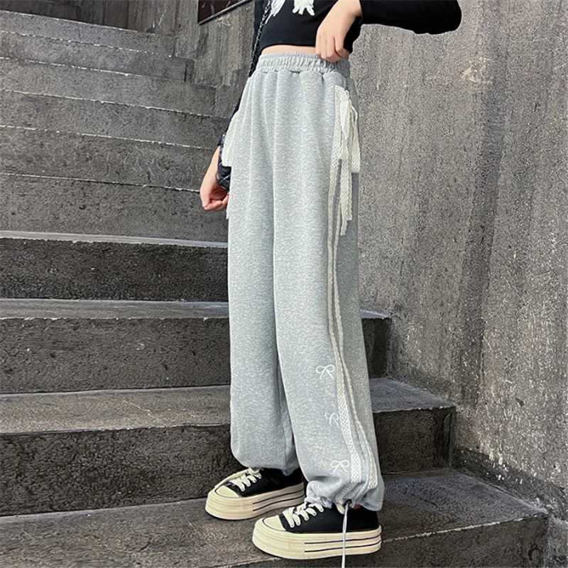 Girls Wide Leg Pants Kids Loose-Fit Casual Trousers New Spring Dull Drawstring Sweatpants Teen Trendy Straight Pants 5-14 YearsT250318
