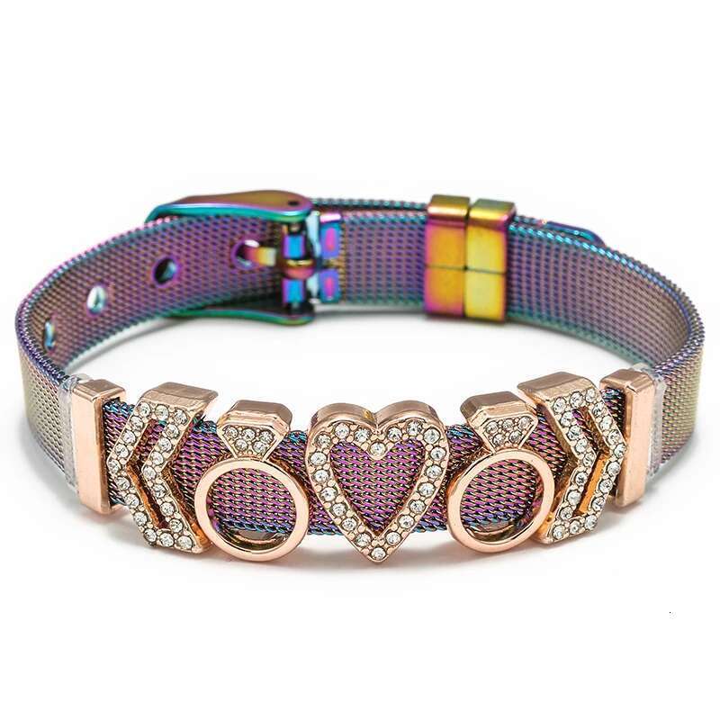 Stainless Steel Colorful Love Key Charms Bracelets DIY Fashion Mesh Bracelet for Women Slider Charms Jewelry Accessories