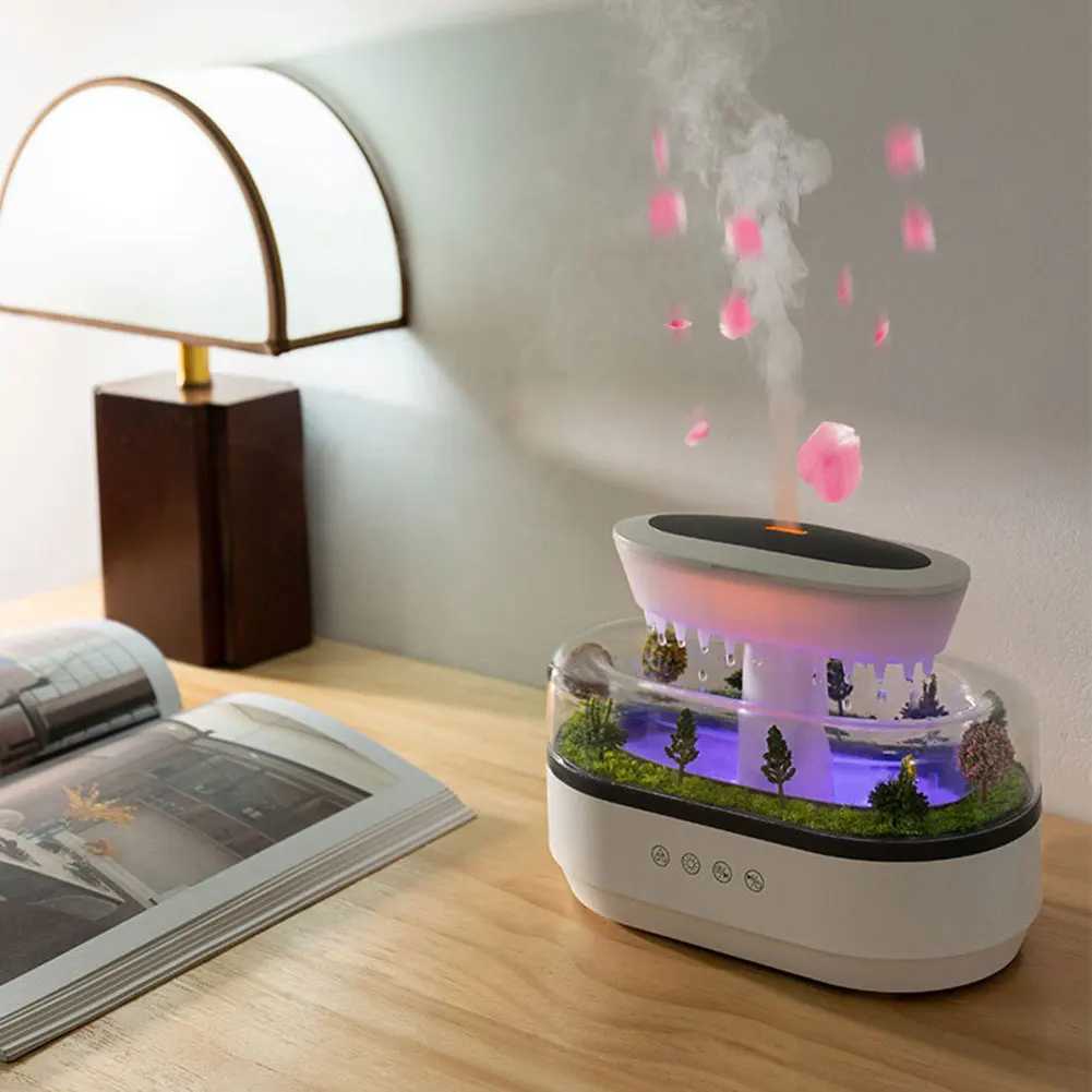 Rain Cloud Air Humidifier Water Drip Micro Landscape Essential Oil Diffuser with 7 Night Light Cool Mist Humidifier for BedroomC250318