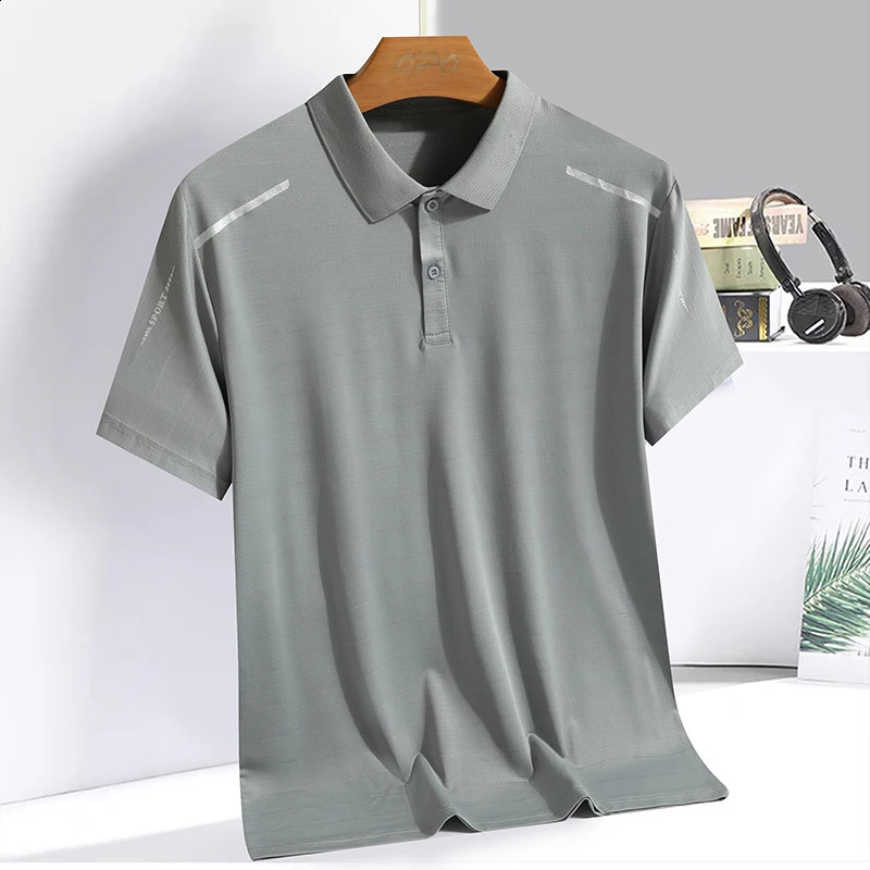 Summer Silk Polo Top Short Sleeve Polo Neck Quick Drying Sweatshirt Fashionable Slimming Breathable T-shirt 250318