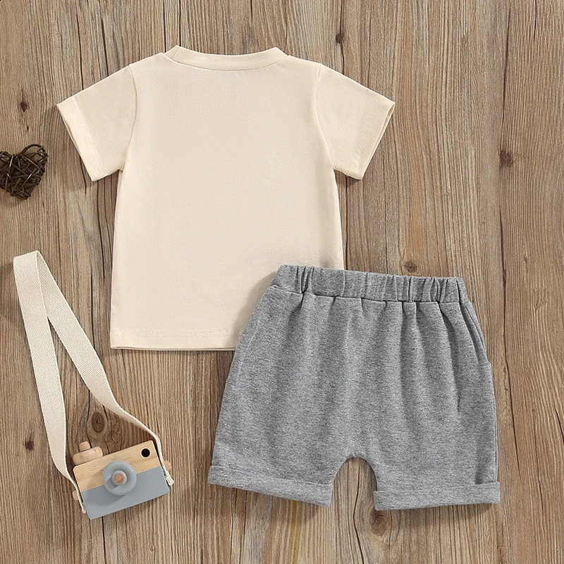 Baby boy summer clothing animal print short sleeved Tshirt and elastic set 2piece vacation 250319