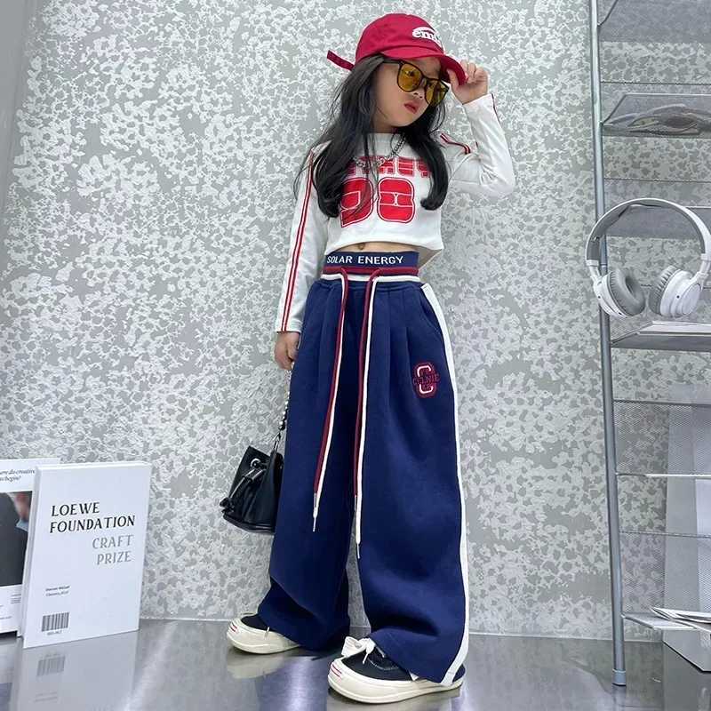 Girls Pants Letter Print Wide Leg Pants for Teenager Girl Spring Autumn Childrens Trousers Casual Style Clothes 4 6 8 10 12 YrsT250318