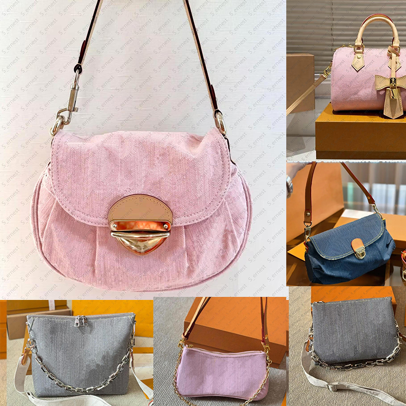 Designer pink denim Hobo Crossbody Bag Women Fashion Casual Underarm Handbag Shoulder Bag Vintage Female Messenger Bag