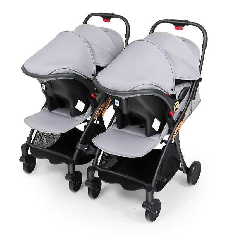 Twin baby strollers with car seats 0-3 young weight baby strollers 3-in-1 four-wheel shock-absorbing folding Z250319