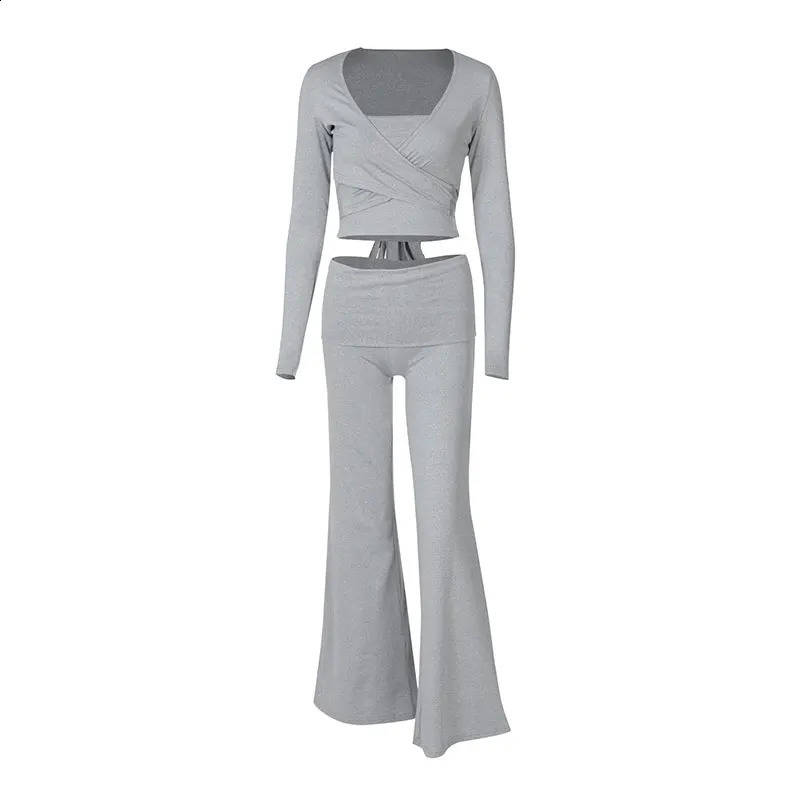 Spring Womens Tshirt and Pants 2piece Set Street Clothing Fashion Long Sleeve Lace Top Casual Mens Elegant Slimming 250319