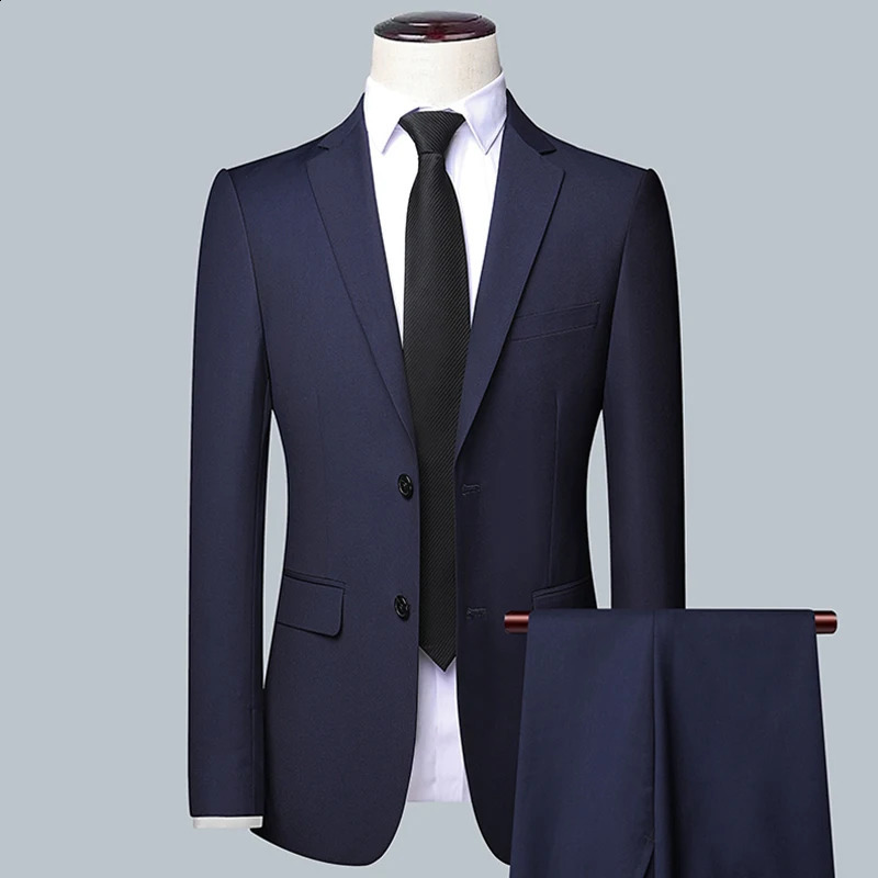 2024 High quality two button men suit trousers Fashion handsome slim business professional work formal twopiece set 250311