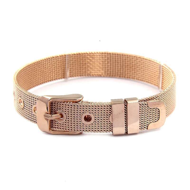 Rose Gold Stainless Steel Mesh Bracelets For Women With Silver Color Beads Charm Watch Belt Bracelets Bangles As Girls Gift