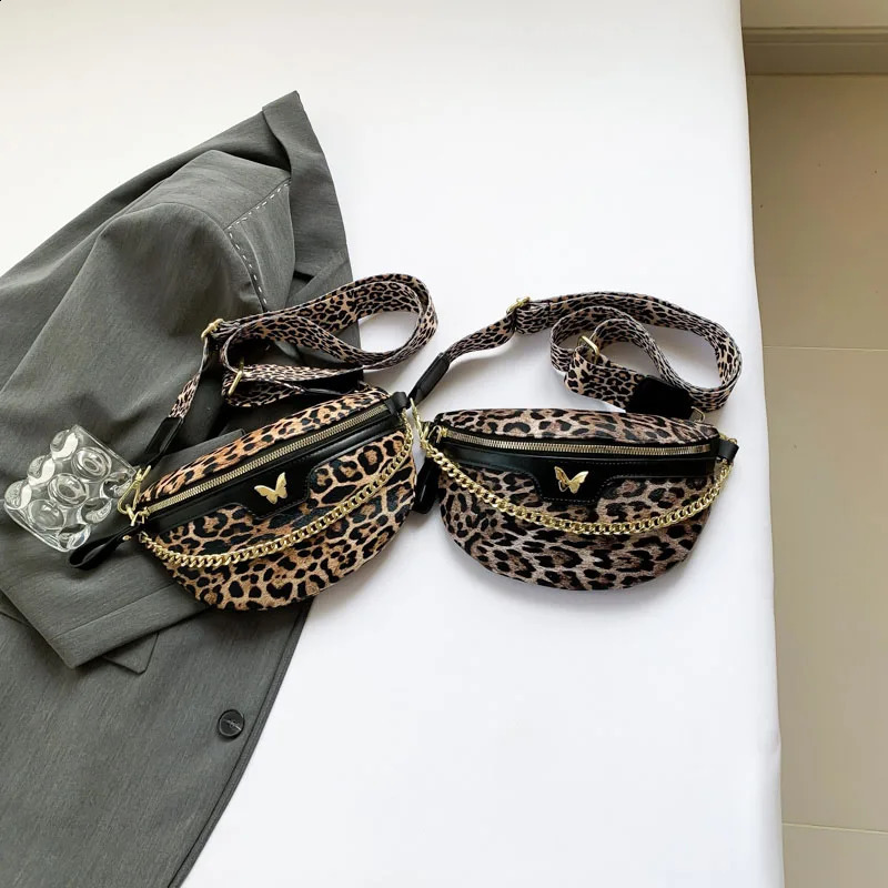 Leopard Print Waist Bag for Woman Fashion Chain Fanny Pack Phone Purse Quality Shoulder Crossbody Bags Lady Simple Chest Bag 250314