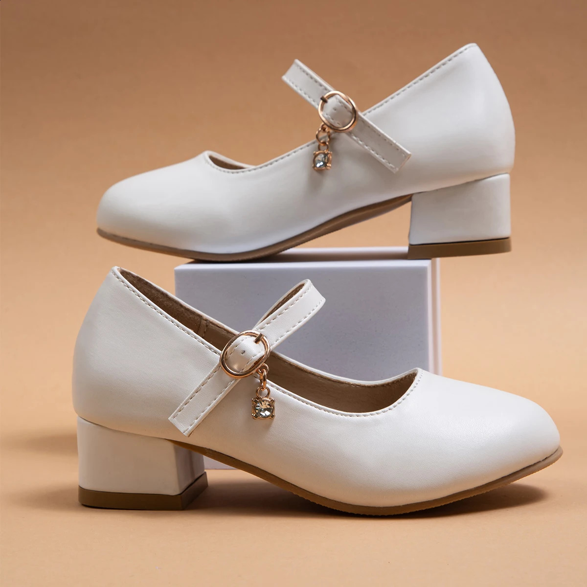 Children Girls Leather Shoes White Princess High Heel For Kids Performance Dress Student Show Dance Sandals 2637 250319