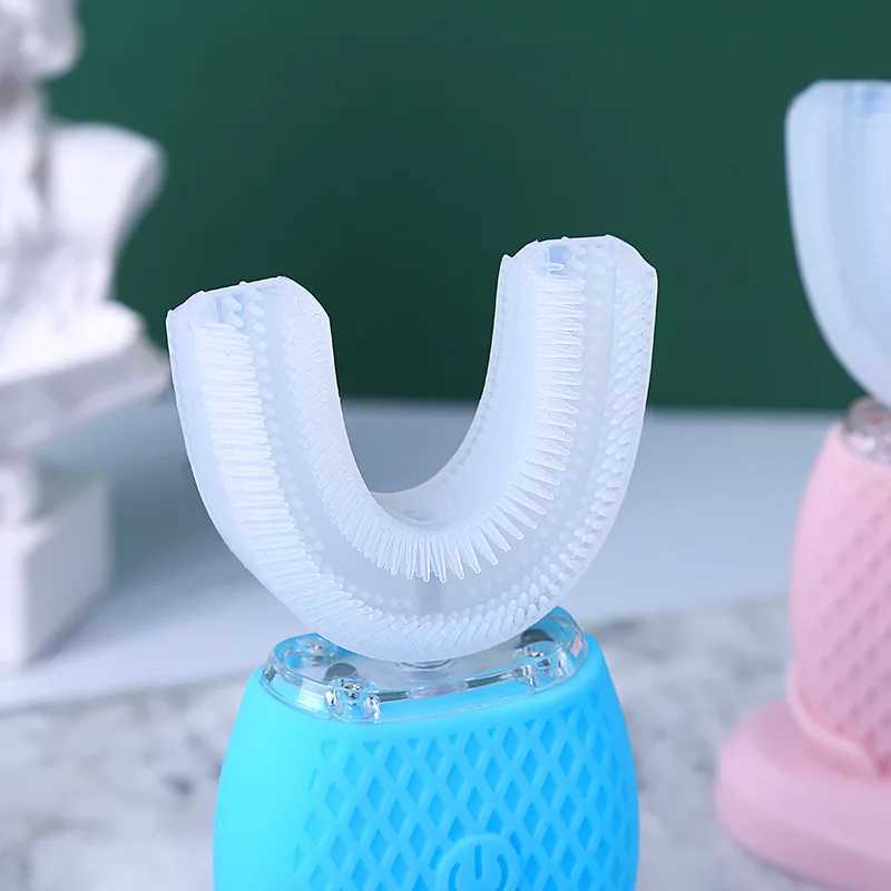 New Arrival Sonic silicone electric toothbrush U-shaped 360 degree oral cleaning automatic toothbrush cold blue light teeth whitening brush Z250319