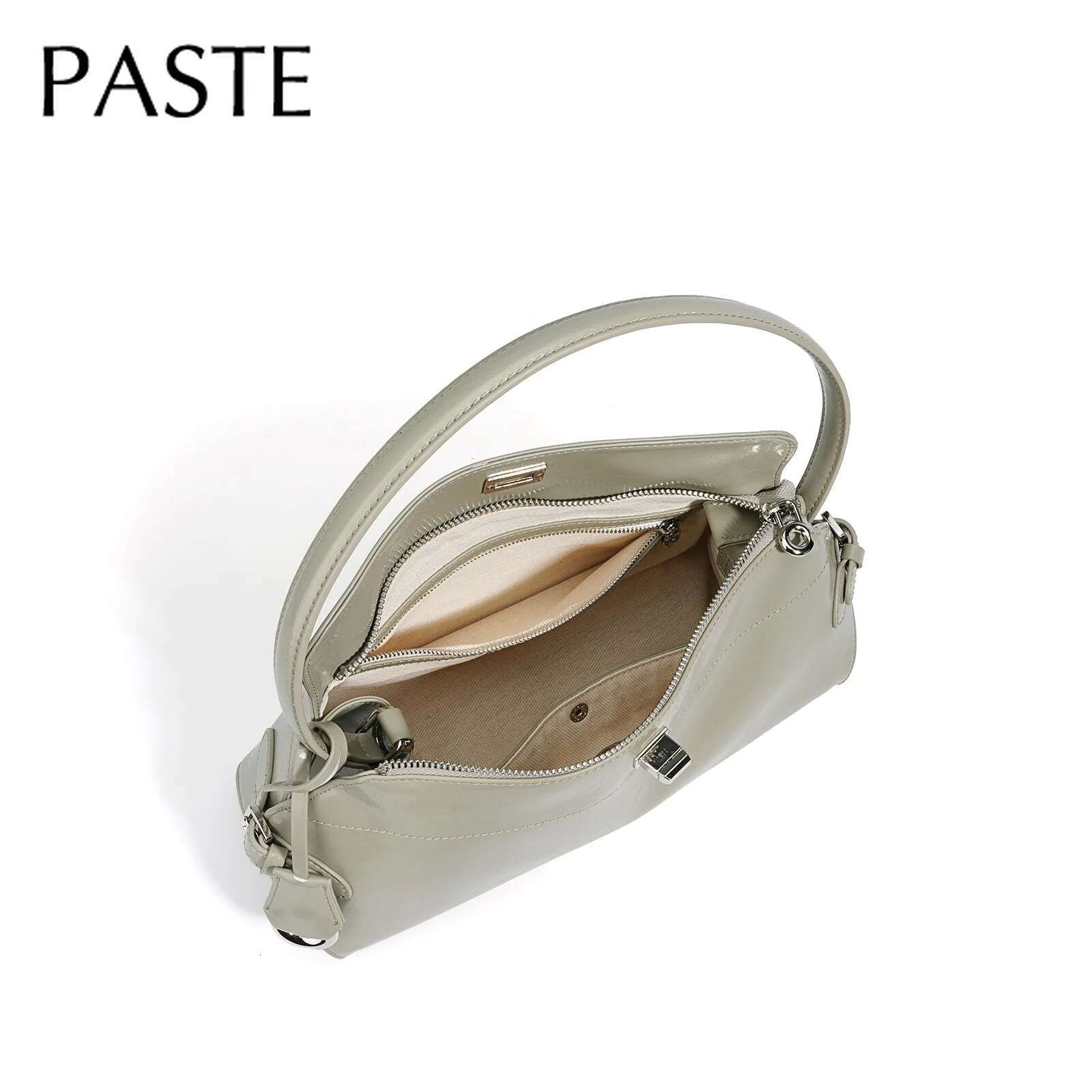 2025 New Leisure Matcha Beige Color Large Bowg Tote Oil Wax Glossy Cowhide Leather Women Handbag All-Match Commuter Purse