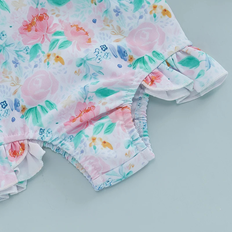 Toddler Girls Swimsuit with Ruffle Sleeves and Cute Floral Print UPF 50 Sun Protection Baby Girls Swimwear 250319