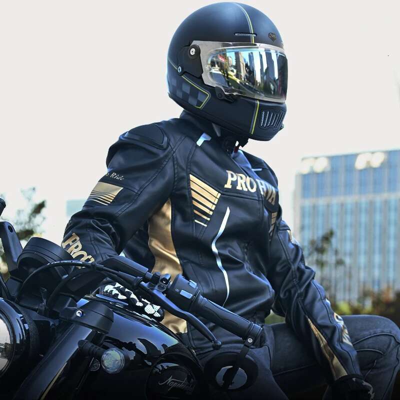 HVA Men's Protective Gear Reflective Riding Jacket Retro Cruise Leather And Leisure Motorcycle Clothing