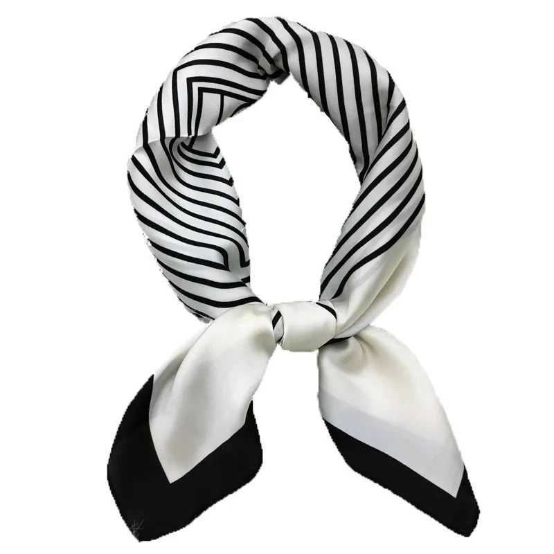 Luxury silk scarf with black and white striped packaging suitable for warm Mtifunction silk touch collar X250319