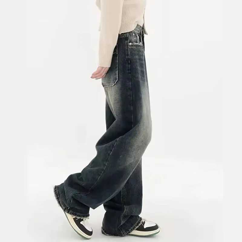 New Y2K bagged jeans womens streetwear retro fashion autumn high waisted pants loose wide leg denim Trousers womenT250319