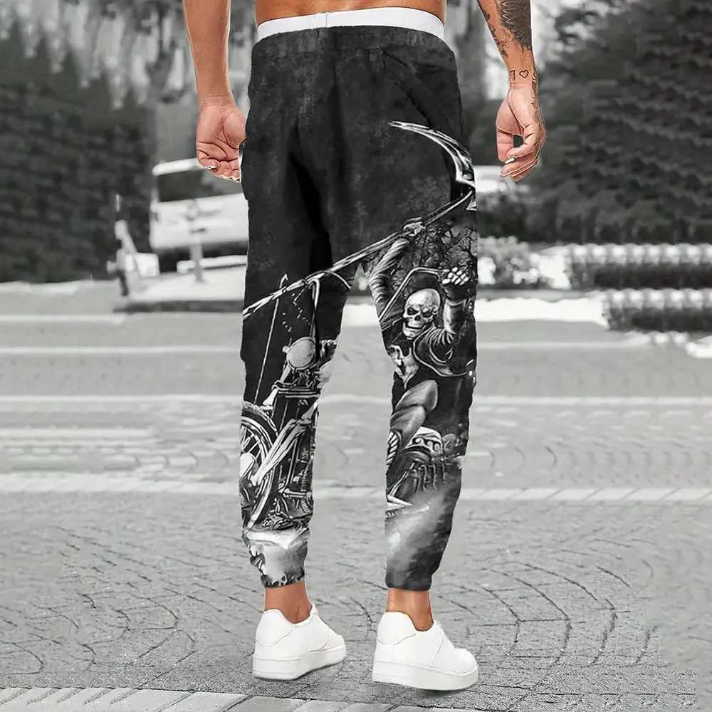 Winter New Thick Warm Pants Fashion Skull Printed Sweatpants Mens Sports Pants Mens Loose Casual Pocket Drawstring Sweatpants X250319