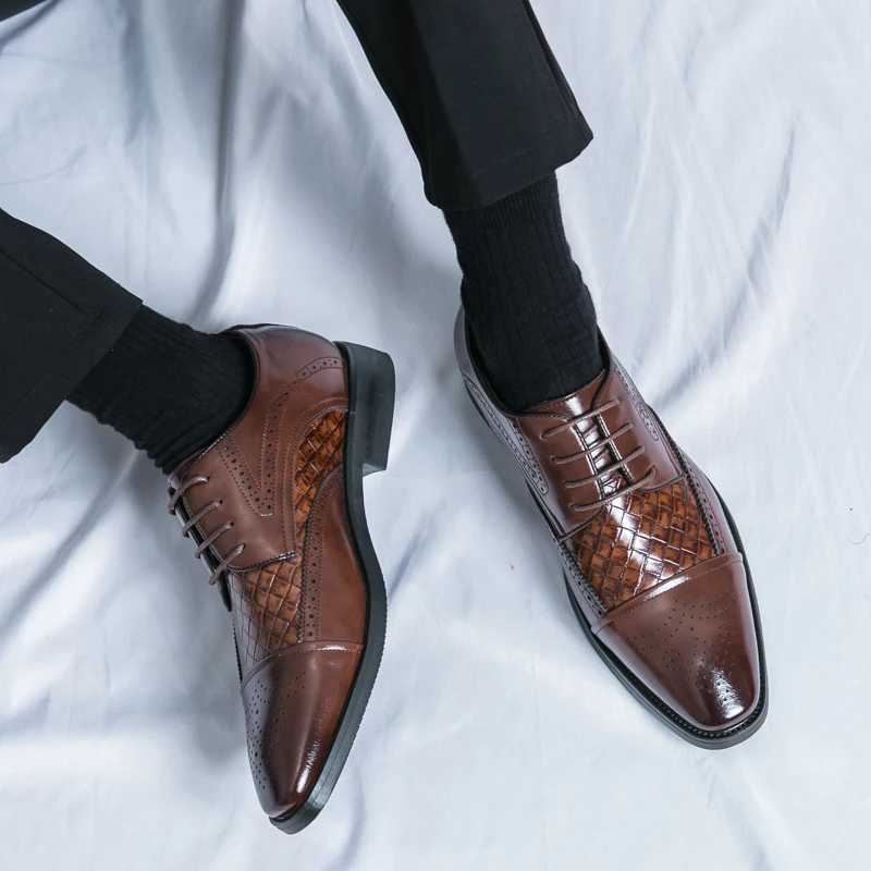 Trend Blue Social Shoe Mens Large Size 38-48 Lace Mens Dress Shoes Low Cut Comfortable Leather Shoes Mens Chaussures Homme CuirXJ250319