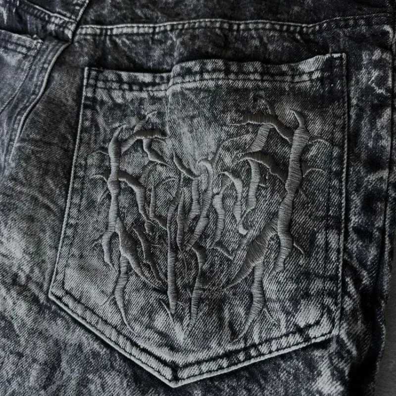 Y2K High Quality Vintage Jeans Spider Embroidered Patchwork Pattern Casual Wide Leg Jeans Gothic Men Women Hip Hop StreetwearT250319