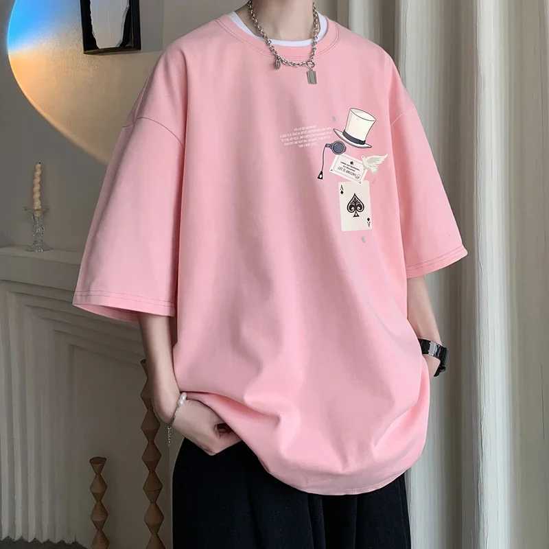 Mens pure cotton T-shirt white 5XL fashionable mens oversized T-shirt funny print summer casual mens T-shirtT250318