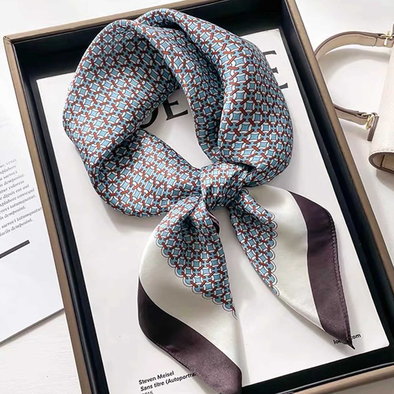 Luxury brand silk square plain scarf satin neck hair clip with soft work collar new headscarf Fem Foard X250319