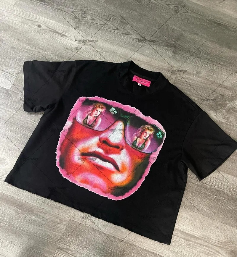 American Harajuku Retro Clothing Cartoon Printed Short-sleeved Tops for Women Y2k Loose Trendy Versatile Oversized T-shirts Men 250319