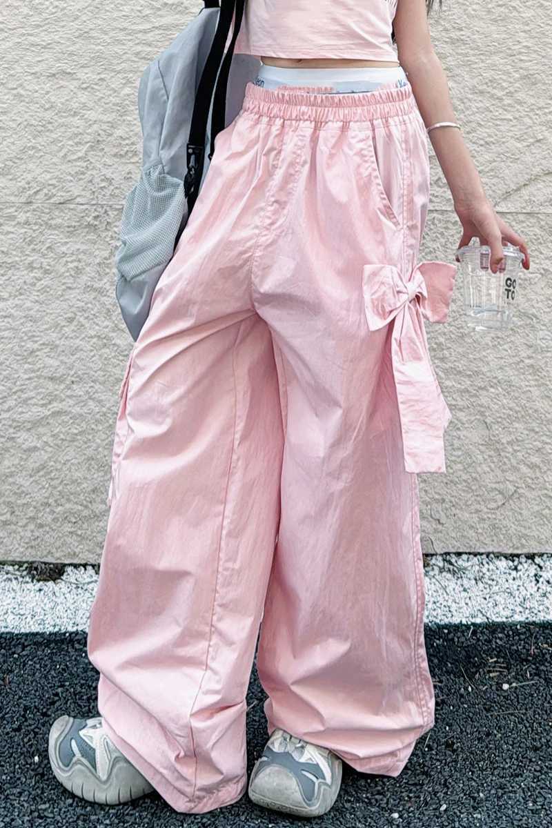 Girls work pants 2024 summer new childrens summer breathable casual pants girls loose straight leg wide leg pants 120-170CMT250318