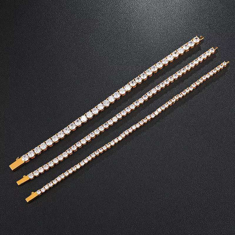 3/4/5/6mm chilled gold-plated brass cubic zirconia straight drawn tennis chain necklace bracelet men's jewelry