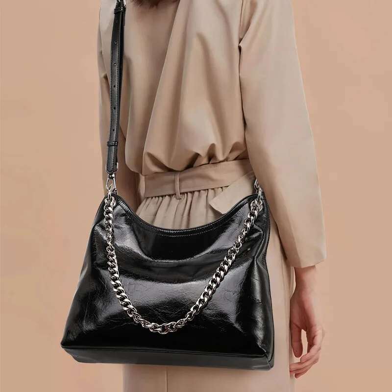 Aidrani Genuine Leather Fashion Ladies Shoulder Large Capacity100%Soft Cowhide Crossbody Bag, Urious Chain Tote Bag