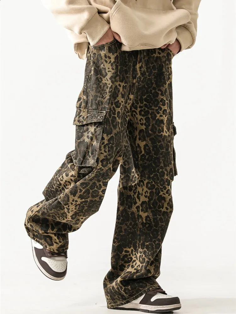 Ropa Y2K Street Panther Bag Jeans Mens Cargo Pants Clothing Hip Hop Wide Leg Pantaloni Uomo 250317