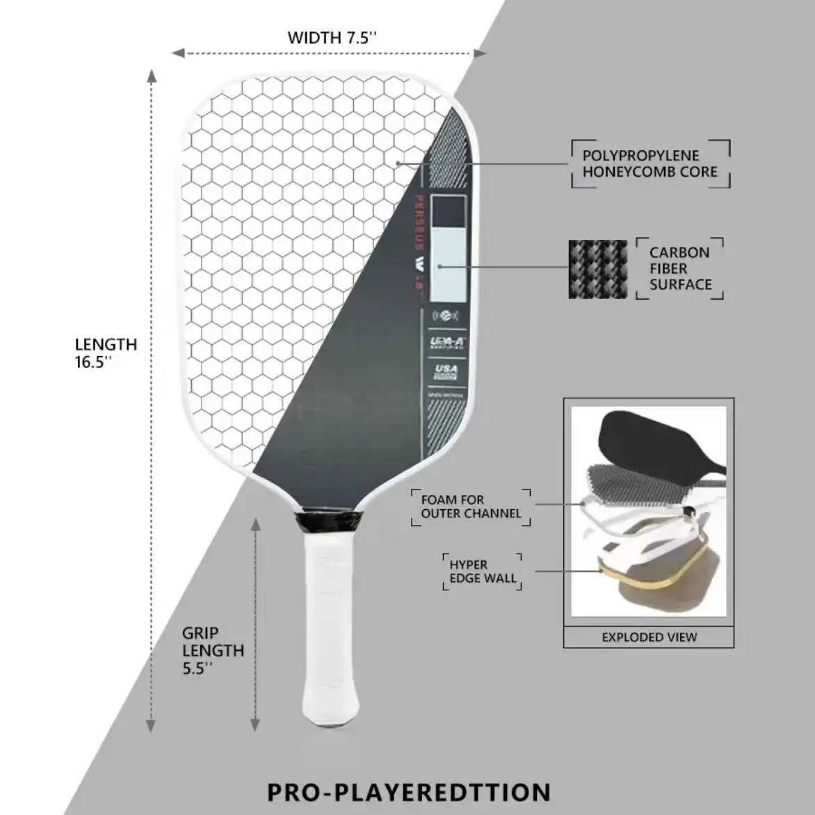 2025 Perseus 4th Generation Player Edition 16MM Pickleball Paddle USAPA Approved 4th Generation Propulsion Core Carbon Surface M250319