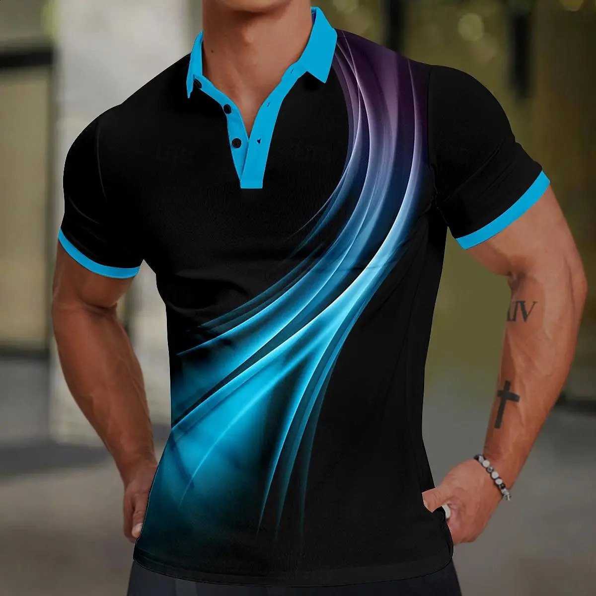 Mens Polo Shirt 3d Colorful Line Print Short Sleeve Polo T Shirts For Men Fashion Man Clothes Loose Oversized Golf Sport Shirts 250319