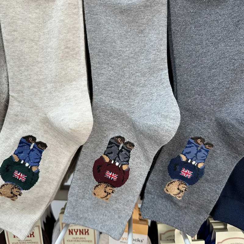 Cartoon Gentleman Bear Mens Socks Cotton Comfortable Harajuku Skateboarding Socks Novel Breathable Socks Designer Socks X250319