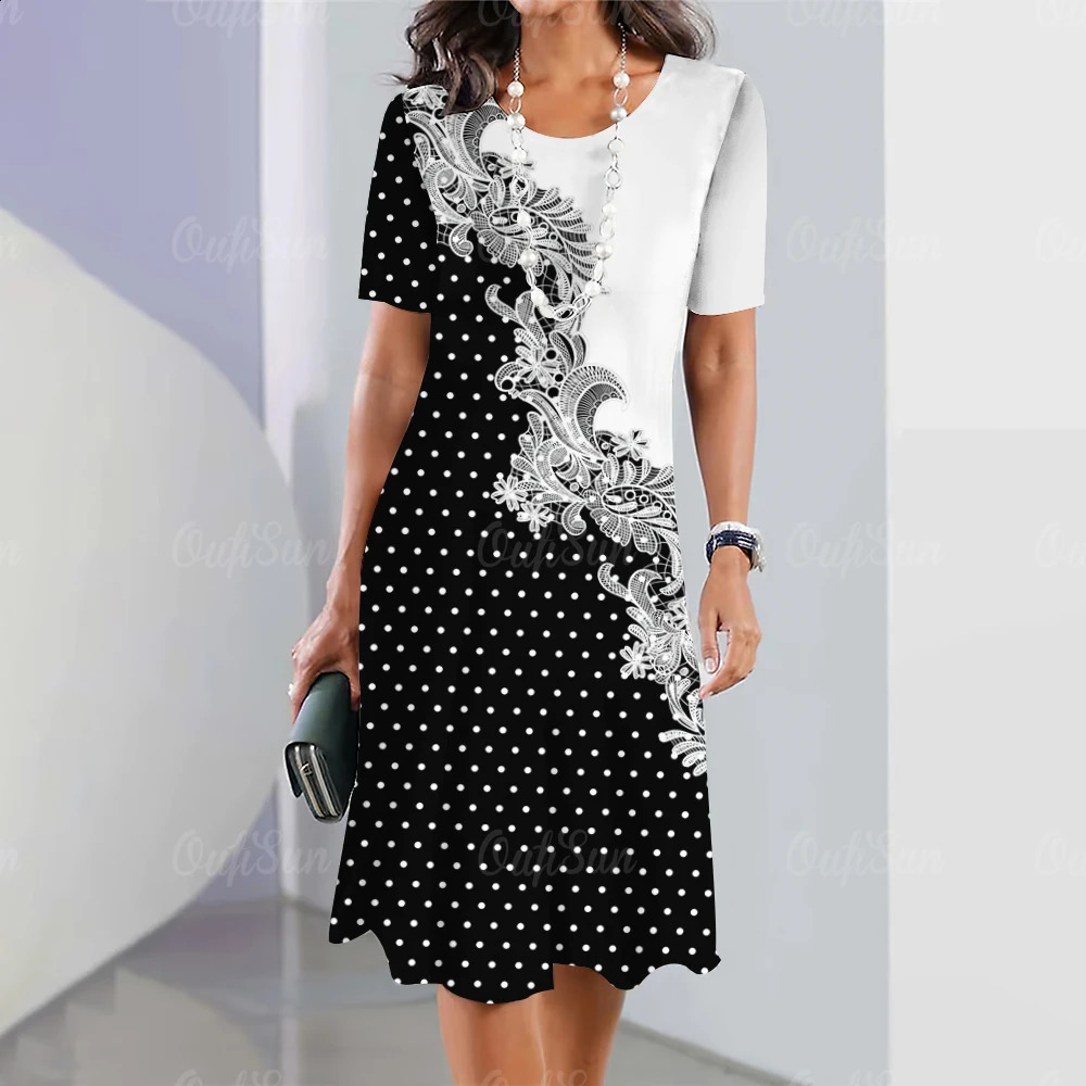 Vintage Womens Dresses Floral Patchwork Printed Elegant Casual Short Sleeve Dress Y2k Loose Oversized Fashion Dress 250319