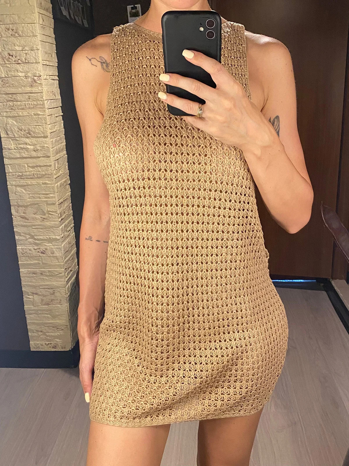 2025 Sexy Backless Cut Out Crochet Knitted Tunic Beach Cover Up Cover-ups Beach Dress Beach Wear Beachwear Female Women V5461 250319