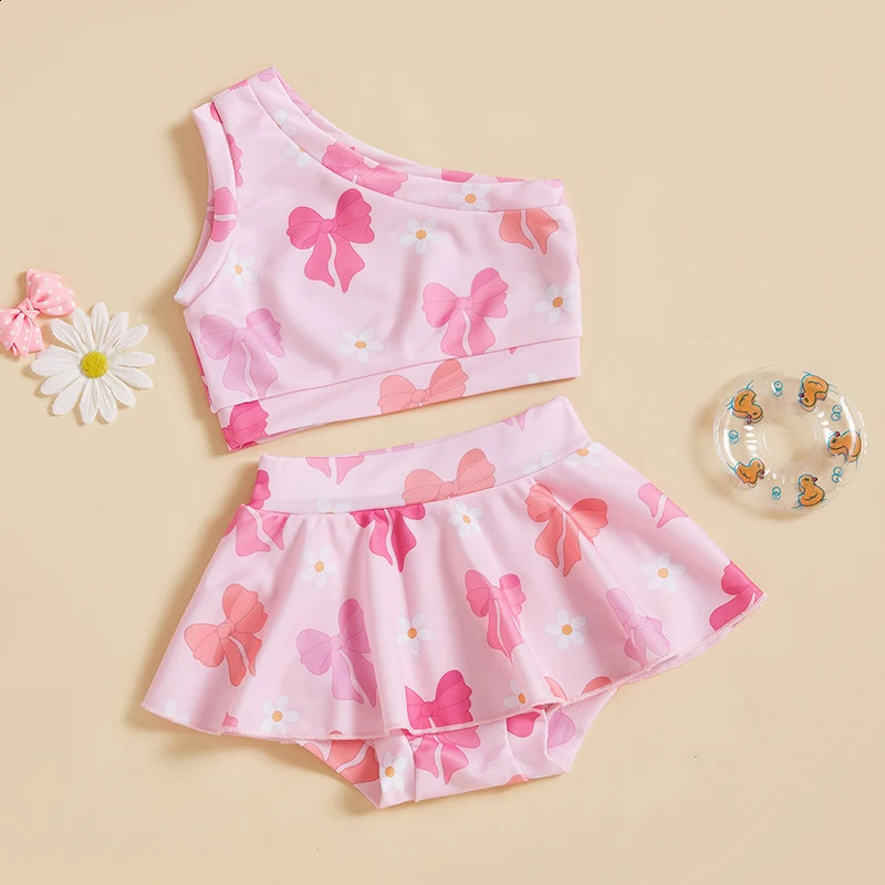 Toddler Girls Two Piece Swimsuit One Shoulder Tank Top Bottoms Bikini Set Summer Beach Bathing Suit Swimwear 250319